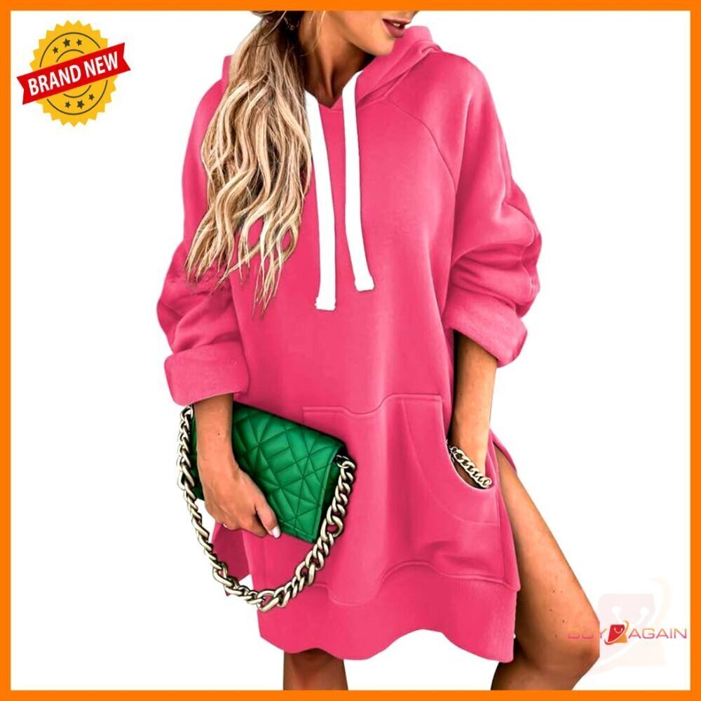 Oversized Hoodie Dress Split Hem Drawstring Casual Pullover Long Sleeve Y2K